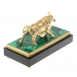 Бронзовая статуэтка &amp;quot;Бык&amp;quot; на малахите 15,5х7,5х9 см