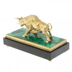 Бронзовая статуэтка &amp;quot;Бык&amp;quot; на малахите 15,5х7,5х9 см