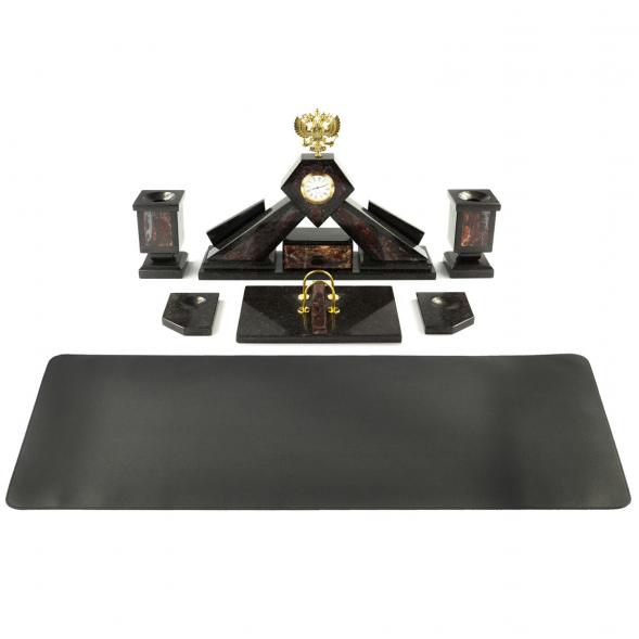 Письменный набор &amp;quot;Гербовый&amp;quot; из яшмы с настольным ковриком 121022