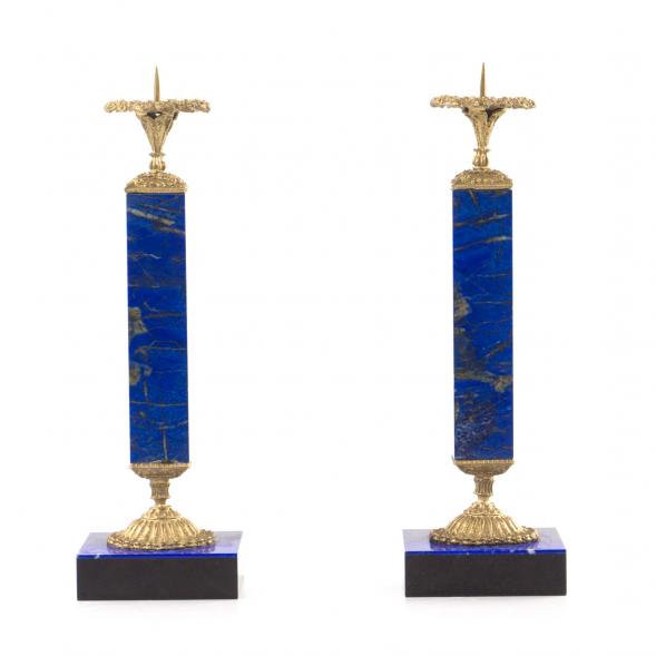 Декоративные подсвечники из натурального камня лазурит с бронзой пара 121853