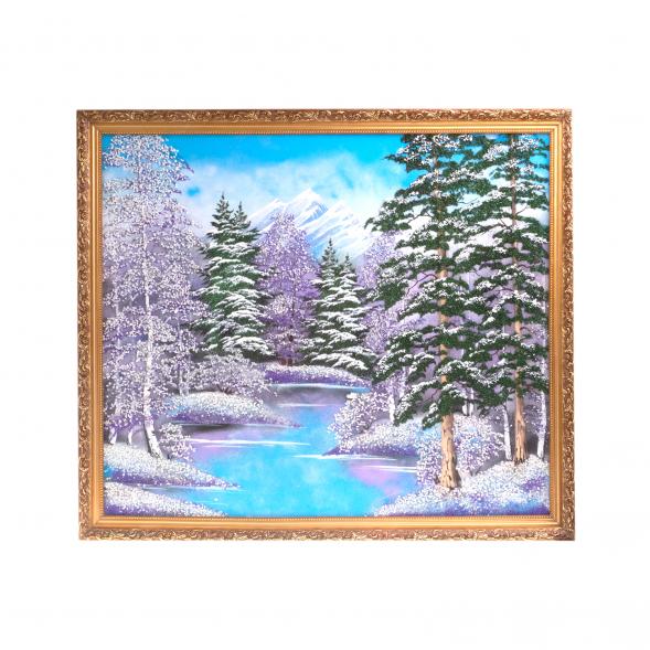 Картина &amp;quot;Зимний пейзаж&amp;quot; багет 67х77 см, рисунок каменная крошка 124170