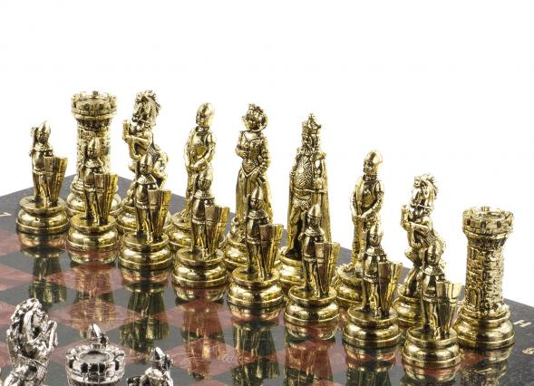 Настольные шахматы &amp;quot;Средневековые рыцари&amp;quot; доска 44х44 см из камня лемезит 120710
