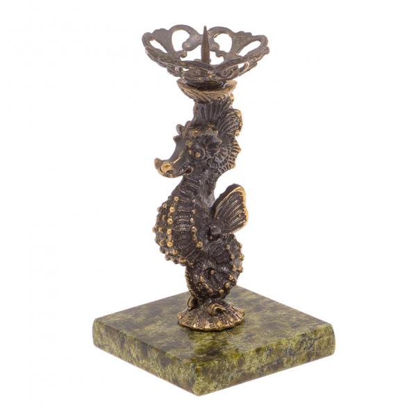 Подсвечник &amp;quot;Морской конёк&amp;quot; бронза змеевик 126357