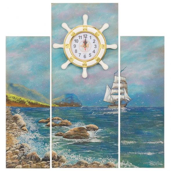 Картина модульная с часами &amp;quot;Парусник&amp;quot; 75х70 см каменная крошка 117375