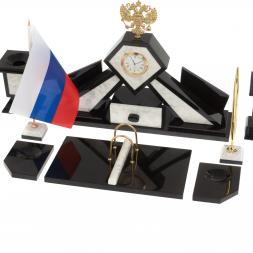Настольный набор "Герб" из мрамора с лотком А4 и бюваром