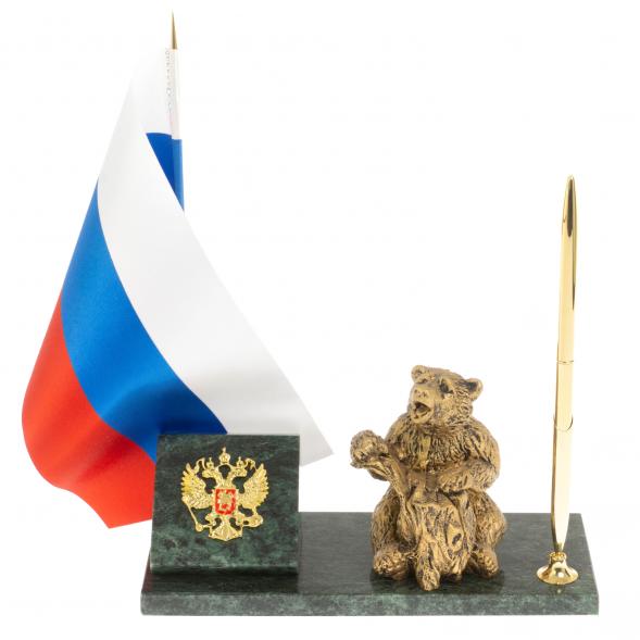 Флагшток с ручкой &amp;quot;Медведь на пне&amp;quot; из змеевика 129633