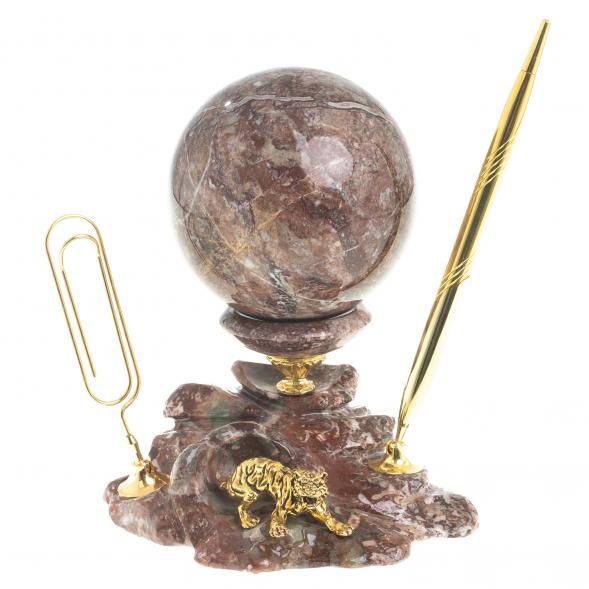 Письменный прибор с визитницей из креноида &amp;quot;Шар на подставке с тигром&amp;quot; 122714