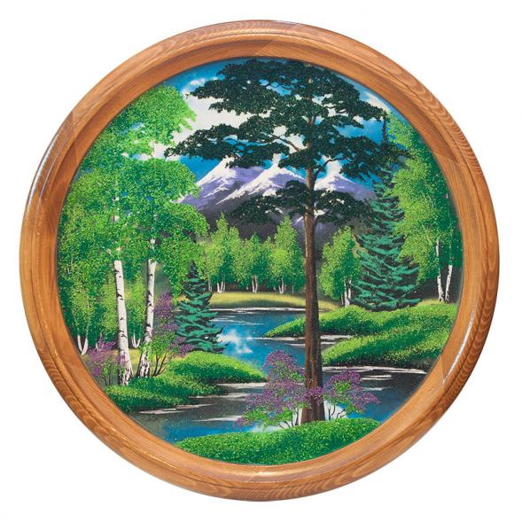 Панно каменное на тарелке из дерева &amp;quot;Летний пейзаж&amp;quot; 60 см 111118
