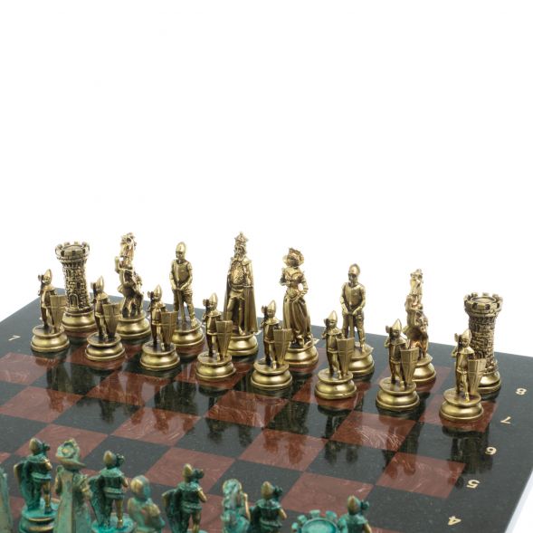 Шахматы &amp;quot;Средневековые рыцари&amp;quot; фигуры бронза / патина 44х44 см лемезит 128391