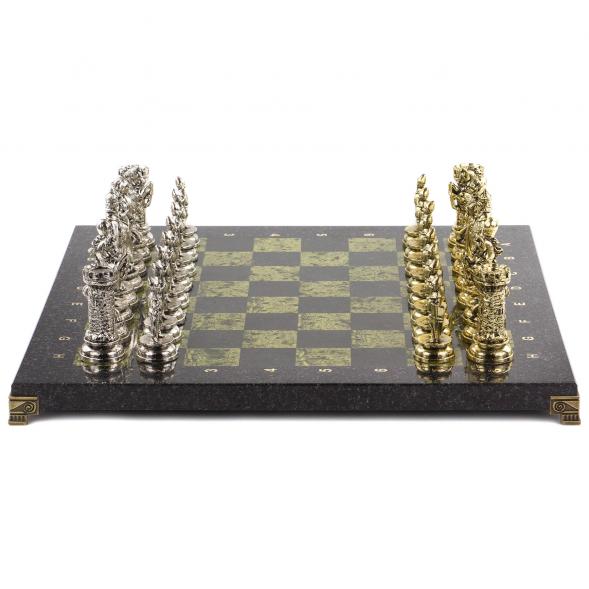Подарочные шахматы &amp;quot;Средневековые рыцари&amp;quot; доска 44х44 см из камня змеевик 120713