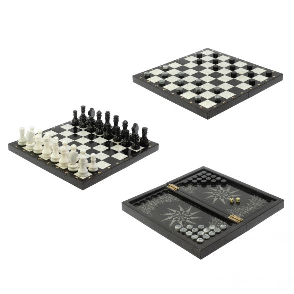 Шахматы из мрамора и гранита 3 в 1: шахматы, шашки, нарды 128763