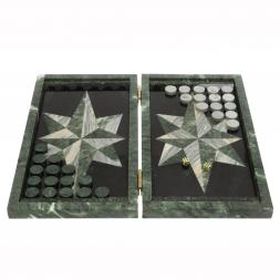 Нарды из камня "Роза ветров" из мрамора и шабровского змеевика