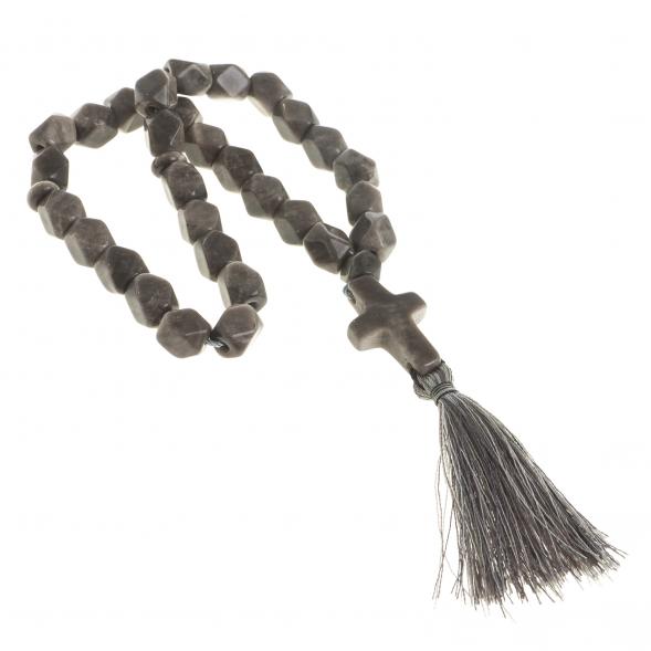 Четки с крестом из серого обсидиана 33 бусины грань 122979