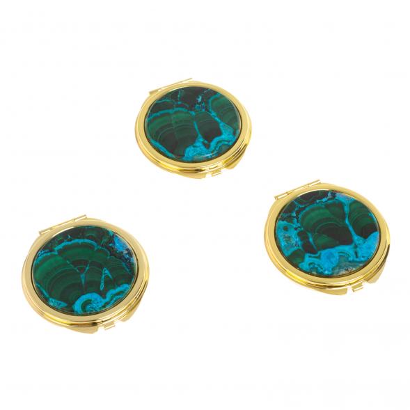 Зеркальце круглое из малахита с хризоколлой цвет золото 126742
