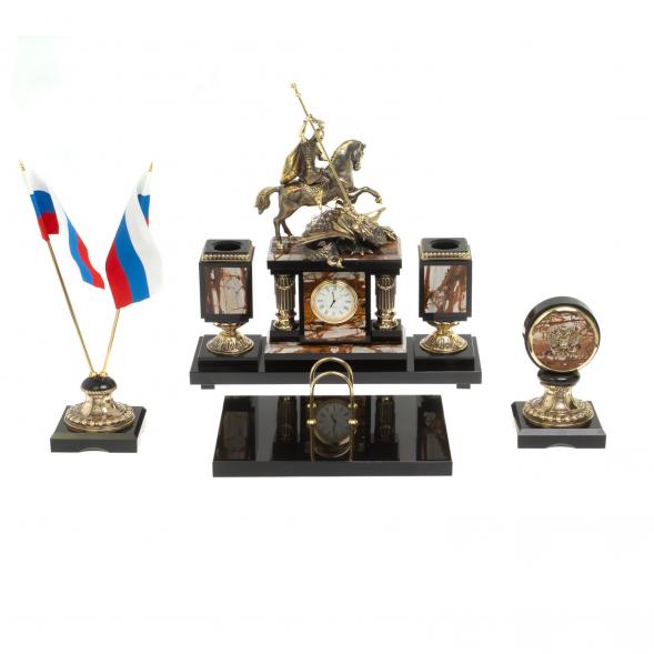 Письменный прибор &amp;quot;Георгий Победоносец&amp;quot; камень яшма бронза 117875