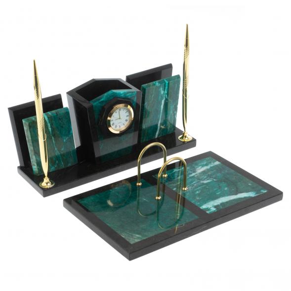 Настольный набор из змеевика &amp;quot;Галант&amp;quot; с часами 128070