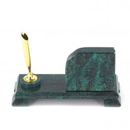 Настольная визитница "Мини 1" с подставкой под ручку из змеевика