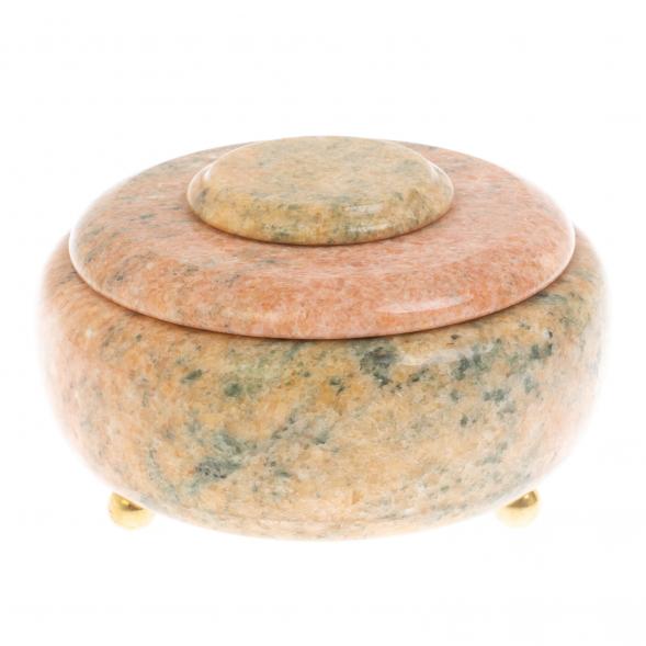 Шкатулка круглая из розового мрамора 15х15х10 см 129904