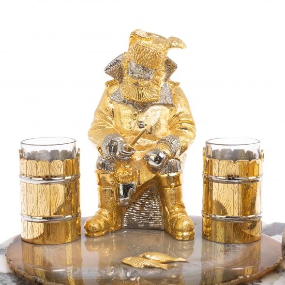 Икорница со стопками &amp;quot;Рыбак с санями&amp;quot; камень агат, мрамор Златоуст 126520