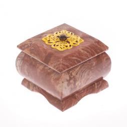 Шкатулка из лемезита с накладкой 6,5х6,5х5 см