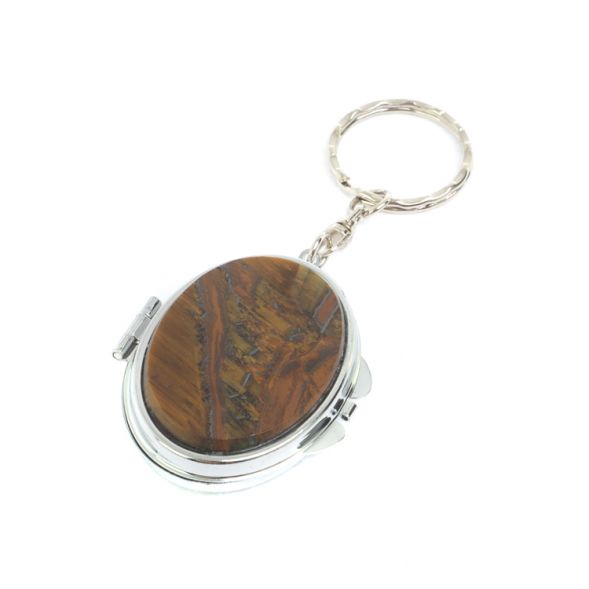 Складное зеркало брелок тигровый глаз овальное 127372