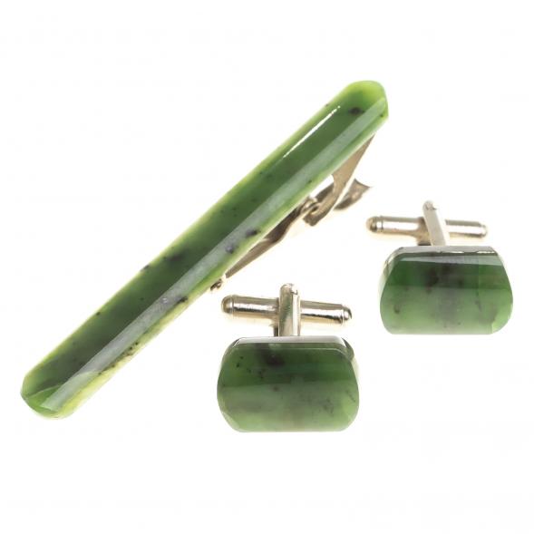 Набор запонки закругленные и зажим для галстука нефрит 124084