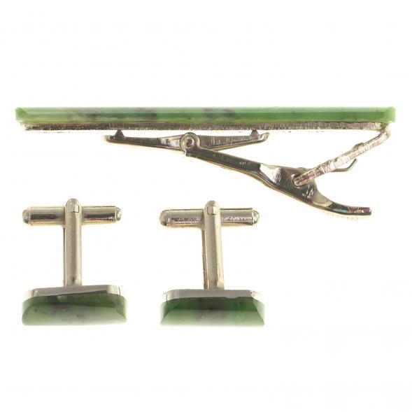 Набор запонки закругленные и зажим для галстука нефрит 124084