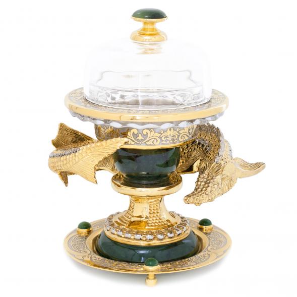 Икорница из нефрита &amp;quot;Осетр&amp;quot; в подарочной коробке Златоуст 116109