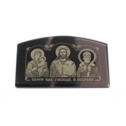 Автоикона "Триптих" из черного обсидиана 7,5х5 см