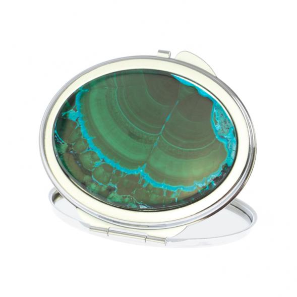 Зеркальце овальное из малахита с хризоколлой цвет серебро 126745