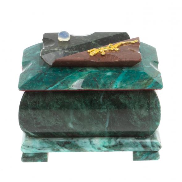 Шкатулка средняя прямоугольная камень змеевик 12х8х8,5 см 126975