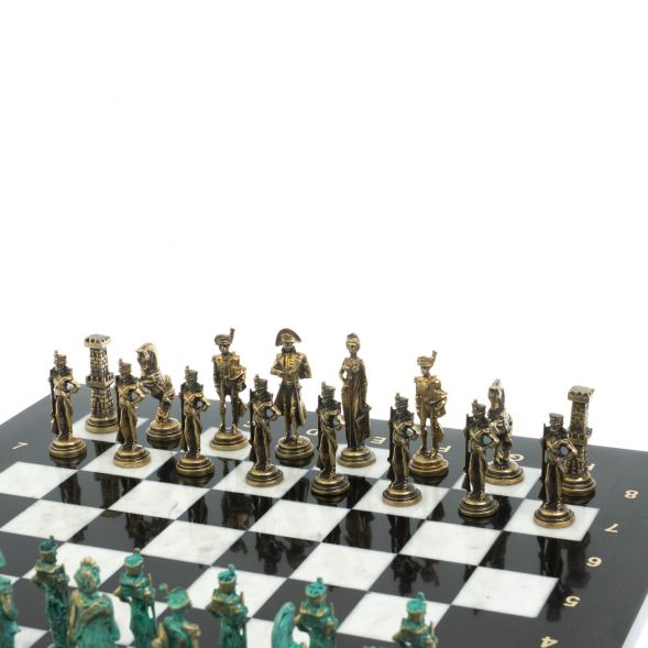Шахматы &amp;quot;Отечественная война 1812 г. &amp;quot; фигуры бронза / патина 40х40 см мрамор 128396