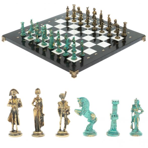 Шахматы &amp;quot;Отечественная война 1812 г. &amp;quot; фигуры бронза / патина 40х40 см мрамор 128396