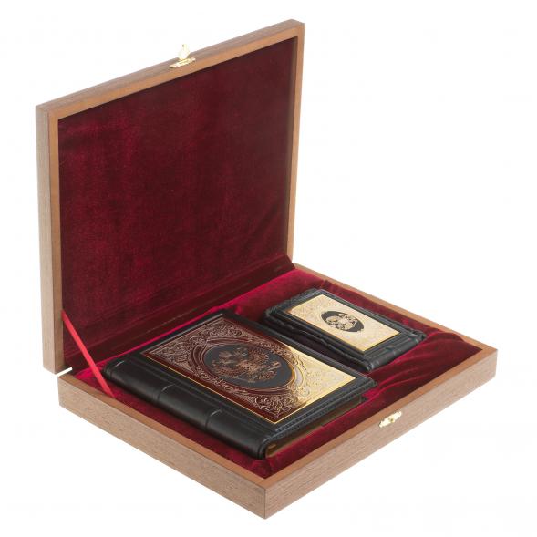 Подарочный набор &amp;quot;Держава&amp;quot; ежедневник и визитница из черной кожи 122402