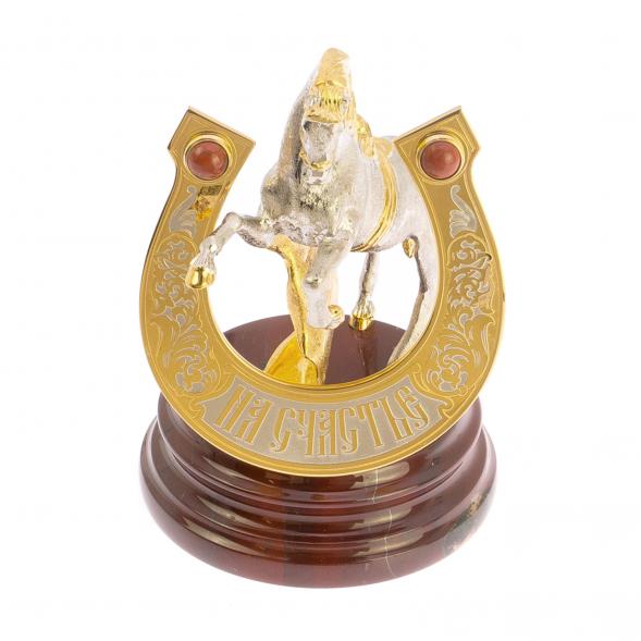 Сувенир &amp;quot;Конь с подковой на счастье&amp;quot; камень яшма, бронза 113779