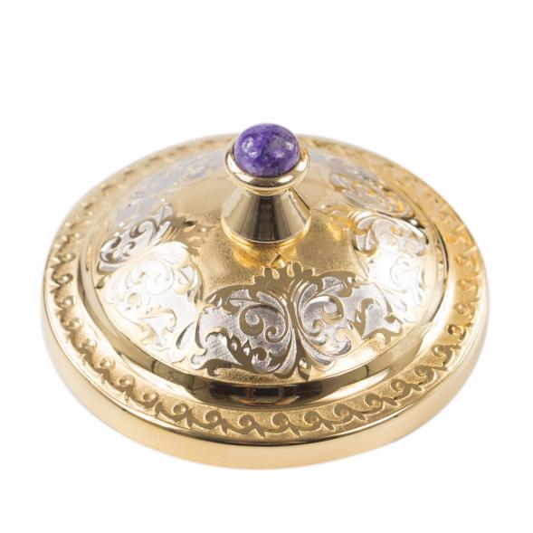 Икорница с рыбкой из бронзы &amp;quot;Стерлядка&amp;quot; камень чароит позолота Златоуст 121421