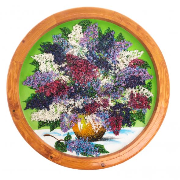 Тарелка декоративная &amp;quot;Букет сирени&amp;quot; 60 см зеленый фон каменная крошка 123652