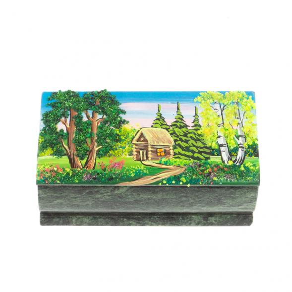 Шкатулка &amp;quot;Домик в летнем лесу&amp;quot; змеевик 15х7,5х6 см 127451