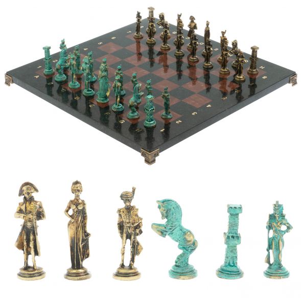 Шахматы &amp;quot;Отечественная война 1812 г. &amp;quot; фигуры бронза / патина 40х40 см лемезит 128397