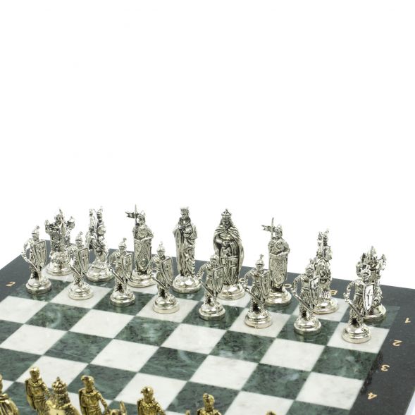 Шахматы &amp;quot;Рыцари крестоносцы&amp;quot; доска 44х44 см из мрамора и змеевика 128237