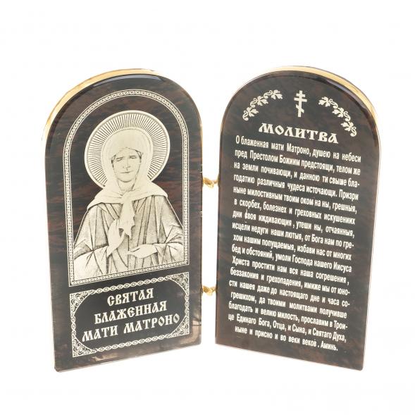 Икона складная &amp;quot;Св. Матрона Московская&amp;quot; арка средняя камень обсидиан 122988