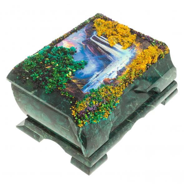 Шкатулка с рисунком &amp;quot;Водопад&amp;quot; змеевик 21х12х8,5 см ПЗ 124090