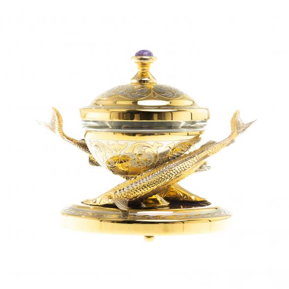 Икорница &amp;quot;Две стерлядки&amp;quot; камень чароит Златоуст 124183