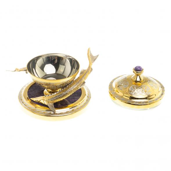 Икорница &amp;quot;Две стерлядки&amp;quot; камень чароит Златоуст 124183