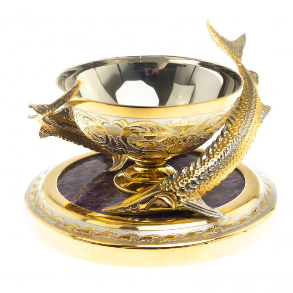 Икорница &amp;quot;Две стерлядки&amp;quot; камень чароит Златоуст 124183