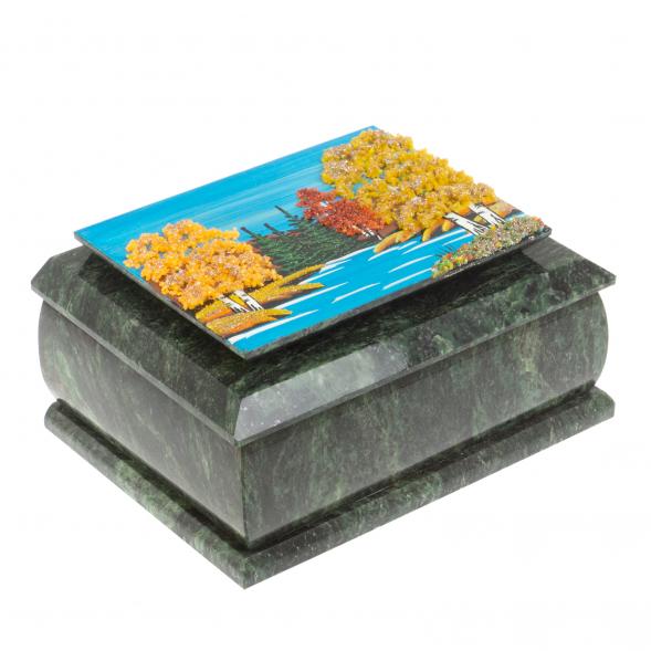 Шкатулка с рисунком &amp;quot;Осень&amp;quot; из змеевика 16х12х7,5 см 127134