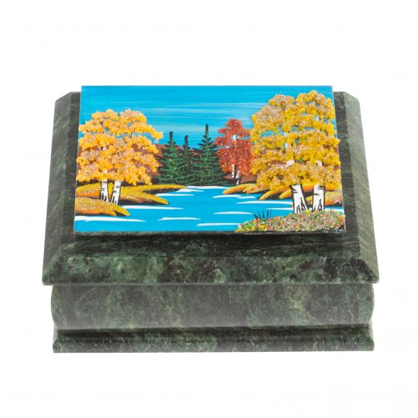 Шкатулка с рисунком &amp;quot;Осень&amp;quot; из змеевика 16х12х7,5 см 127134