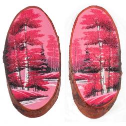 Панно на срезе дерева "Розовый закат" вертикальное 35-40 см каменная крошка