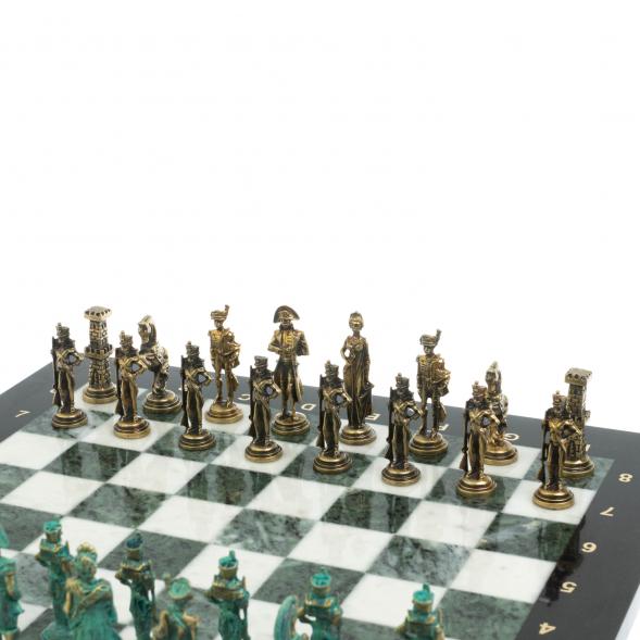 Шахматы &amp;quot;Отечественная война 1812 г. &amp;quot; фигуры бронза / патина 40х40 см мрамор змеевик 128400
