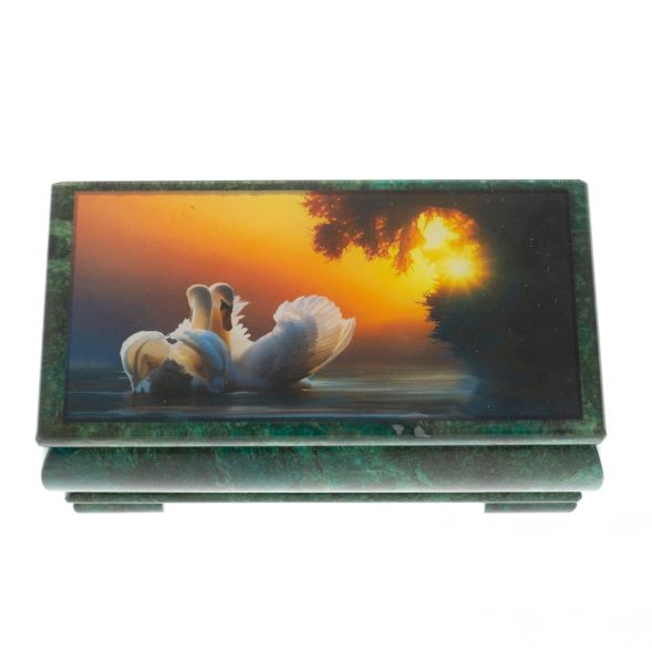 Шкатулка &amp;quot;Лебеди&amp;quot; из змеевика 16х8х7,5 см 128845